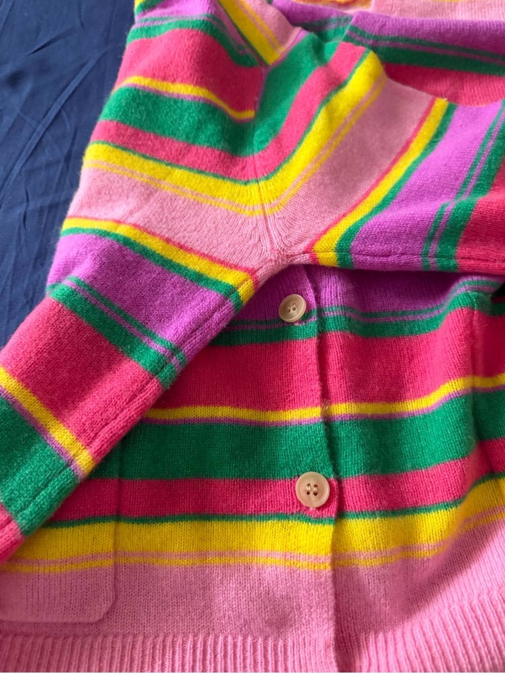 Velvet by Graham & Spencer Striped V-Neck Cardigan in Pink, Green & Yellow - Picture 6 of 10